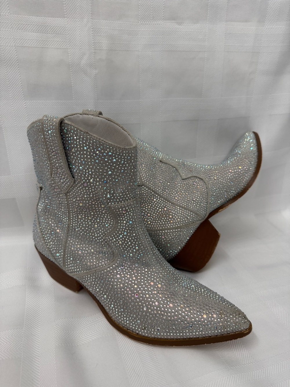 Crystal Rhinestone Silver Western Ankle Booties - Women